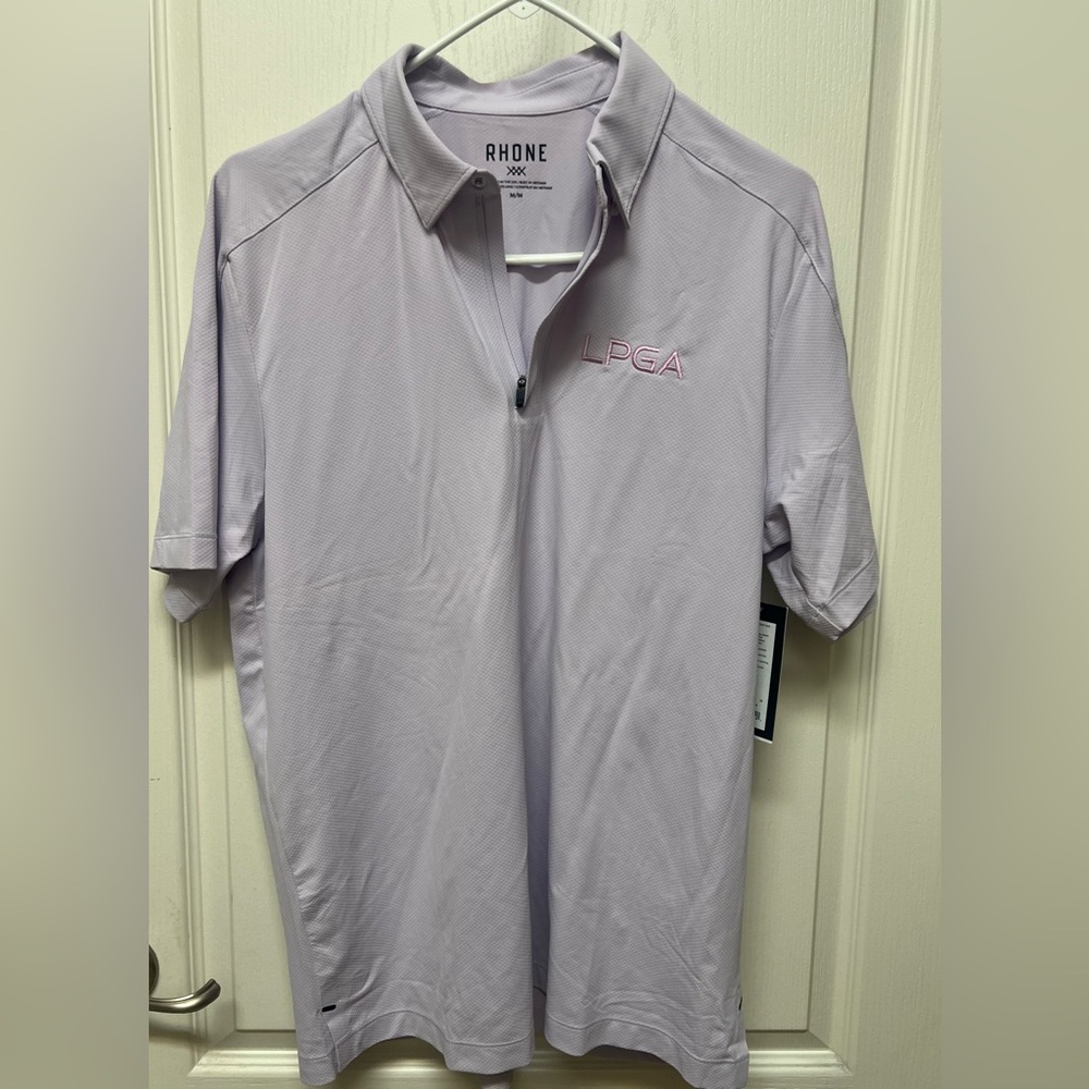 RHONE Golf Sport Polo SHIRT Performance MEDIUM Men's  Lavender LPGA collar